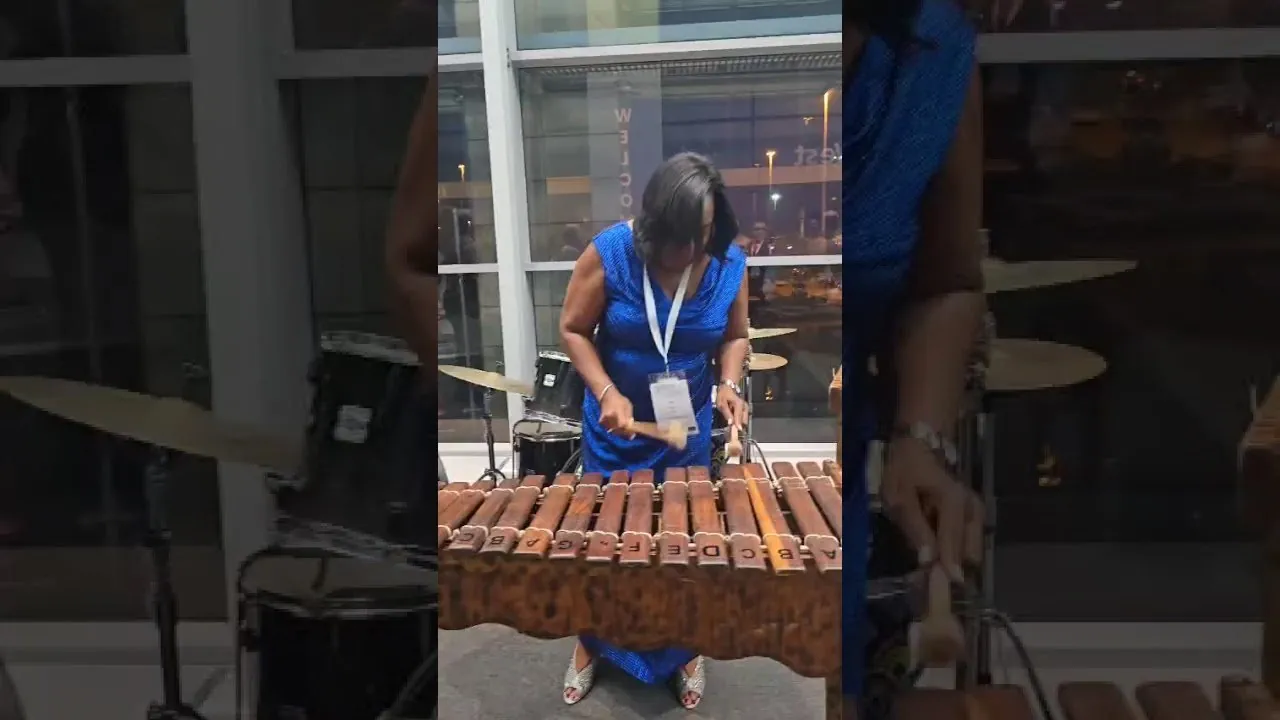 A delegate plays the marimba at the IAWJ Conference venue in Cape Town